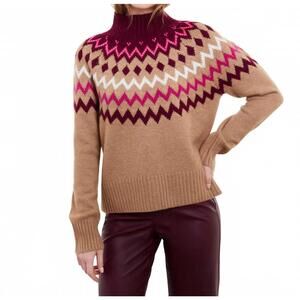 NEW &ISLA sara fairisle mock neck sweater in almond multi